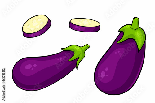 Eggplant set. Whole eggplant and cut wedges.