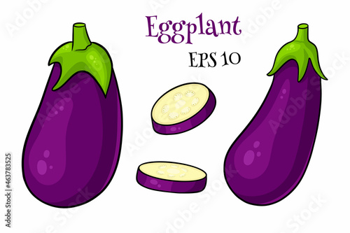 Eggplant set. Whole eggplant and cut wedges.