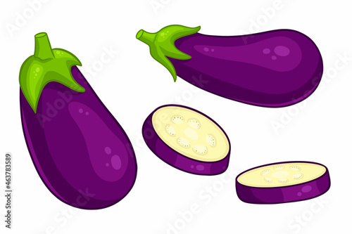 Eggplant set. Whole eggplant and cut wedges.
