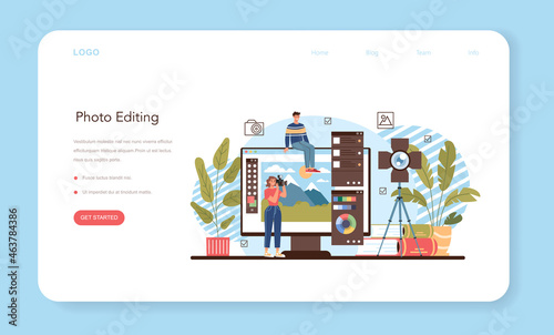 Photography school club or course web banner or landing page