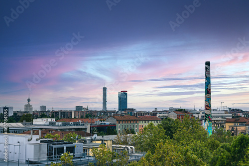 Milan skyline, Italy. Panoramic view of Milano city with Porta Nuova business district. Milan Skyline with modern skyscapers