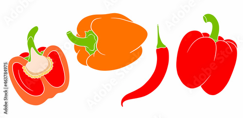 Pepper set. Fresh bell peppers and hot peppers.