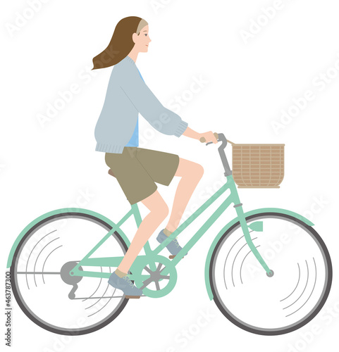 横向きの自転車に乗った女性のイラスト