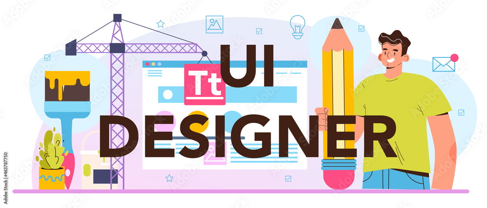 UI designer typographic header. App interface improvement. User interface