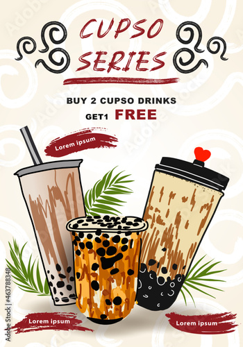 Bubble milk tea, Pearl milk tea , Different sorts of Boba. Yummy drinks. Ads with delicious tapioca.  Restaurant cafe menu, template design. Food flyer. Chalk board, retro menu restaurant poster. 