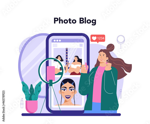 Beauty blogger online service or platform. Video blogger doing