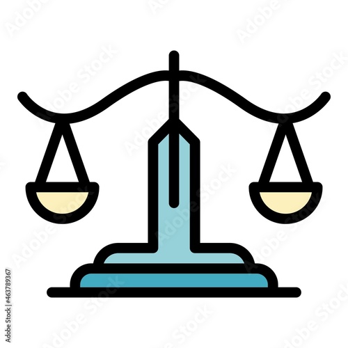 Protection justice balance icon. Outline protection justice balance vector icon color flat isolated