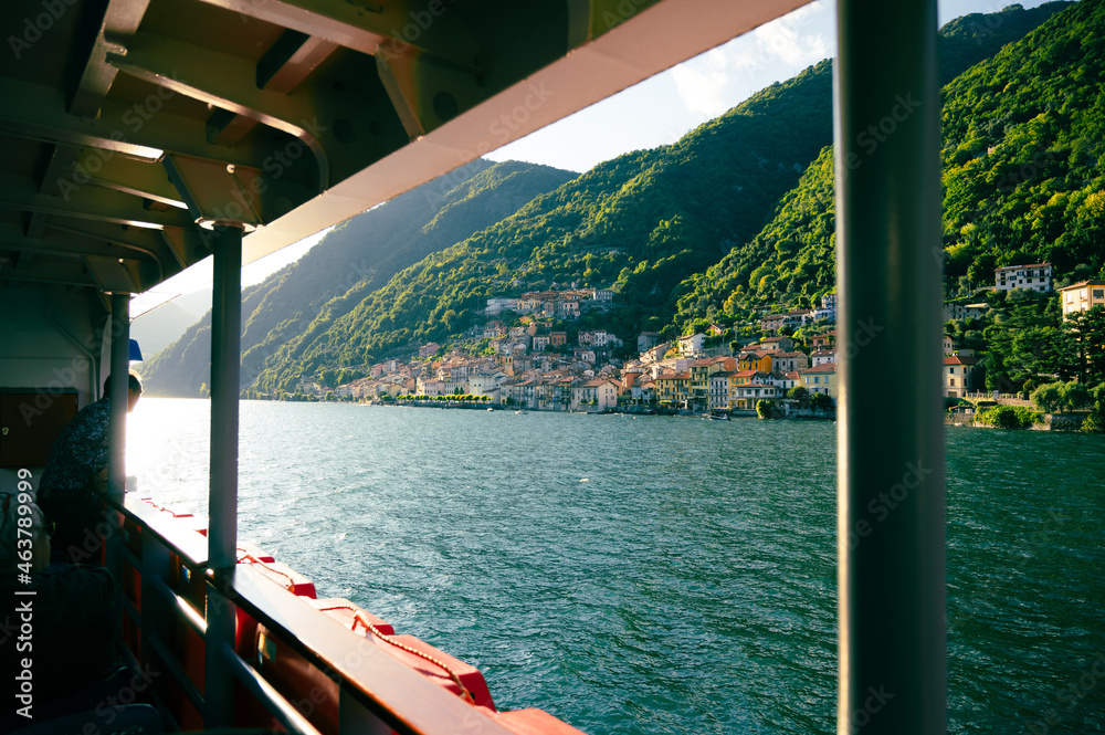 Italian picturesque traditional village in Lake Como from the boat