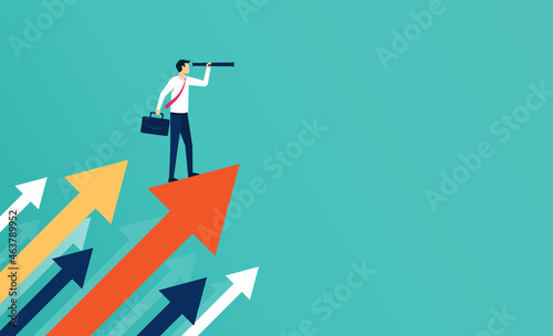 Successful businessman standing on the arrow vector illustration.