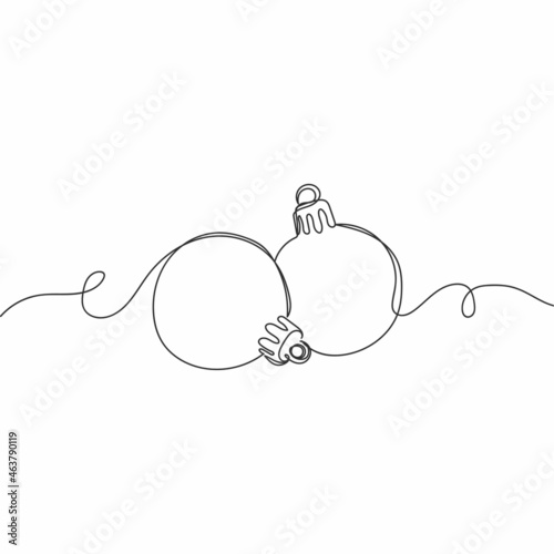 Vector continuous one single line drawing of christmas balls in silhouette on a white background. Linear stylized.