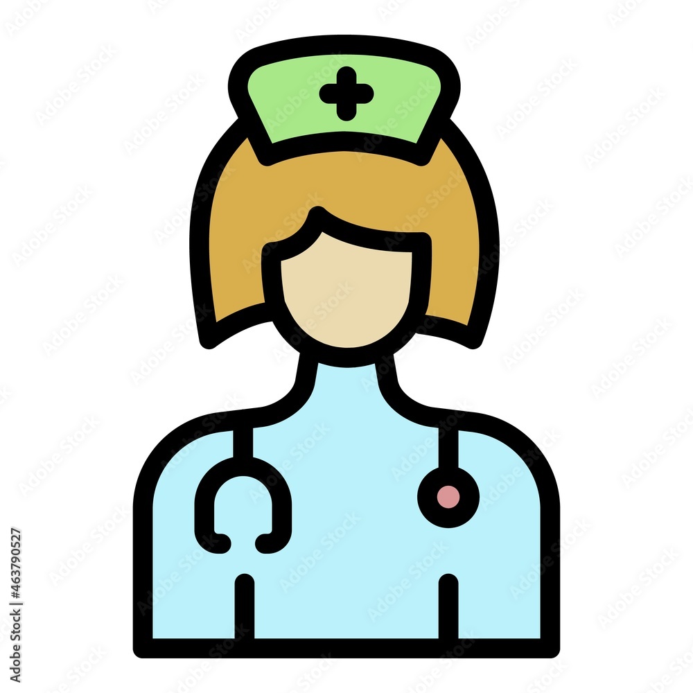 Obraz premium Female nurse icon. Outline female nurse vector icon color flat isolated