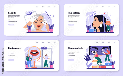 Plastic surgery web banner or landing page set. Idea of modern face aesthetic