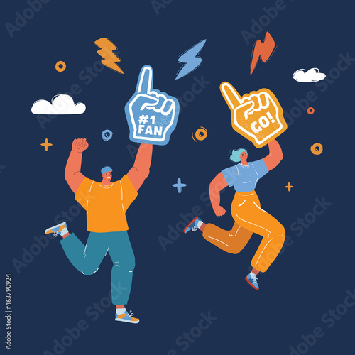 Vector illustration of Number one fan hand with finger raised over dark background.