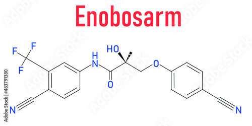 Enobosarm drug molecule. Selective androgen receptor modulator (SARM) that is also used in sports doping. Skeletal formula.