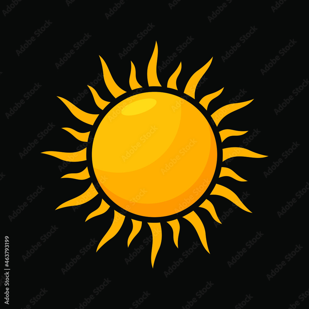 Sun icon vector design illustration on black background. Sun symbol sign. Sun logo design Sun icon vector design illustration on black background. Sun symbol sign. Sun logo design