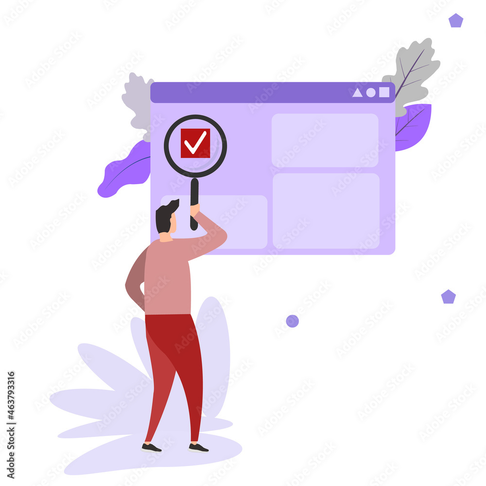 Man holding giant magnifier or loupe. Concept of SEO or search engine optimization, optimizing website through Man holding giant magnifier or loupe. Concept of SEO or search engine optimization, optimizing website through