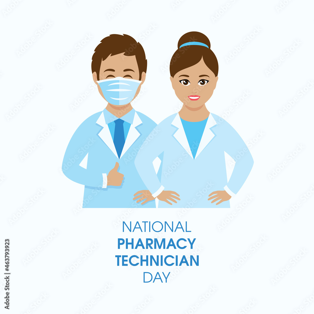National Pharmacy Technician Day vector. Happy smiling male and female