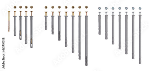 Plastic ribbed anchors - the anchor plastic pipe. Self-drilling zinc dowel with screws from metal. Bolts are made of zinc plated steel. Galvanized metal cavity dowel. Universal set metal anchors.