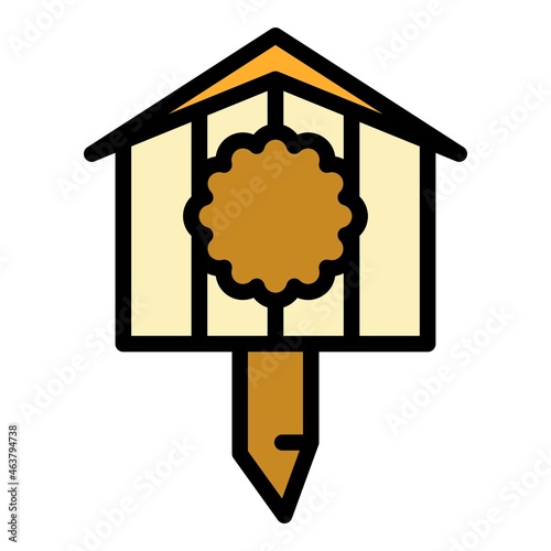 Drawing bird house icon. Outline drawing bird house vector icon color flat isolated