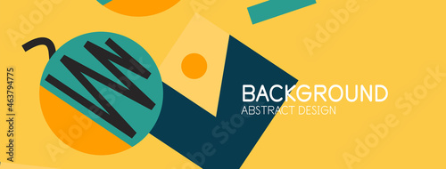 Abstract background. Blocks, lines, triangles, circles composition. Techno or business concept for wallpaper, banner, background, landing page