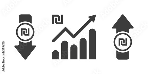 Sign of the Israeli shekel. Financial symbols. Сurrency growth charts. Vector illustration