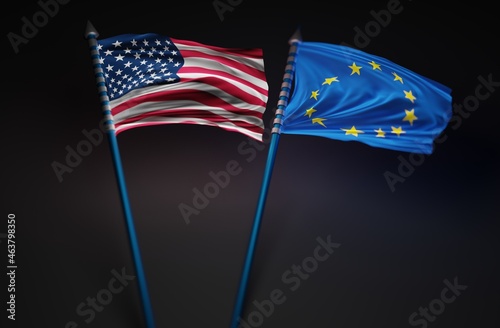 Europe Flag with United States of America Flag 3D Rendering (3D Artwork)