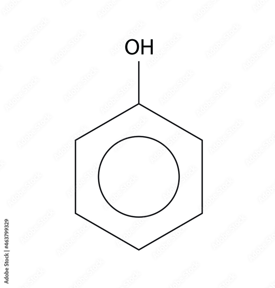 Chemical structure formula of Phenol (Phenol molecule) Stock Vector