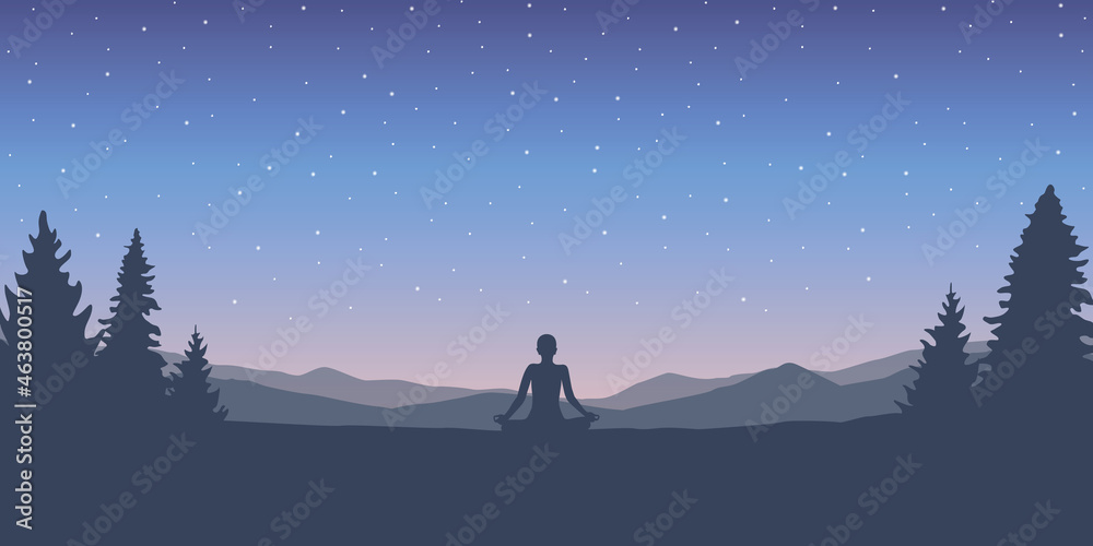 meditation concept mediating person silhouette in the wilderness