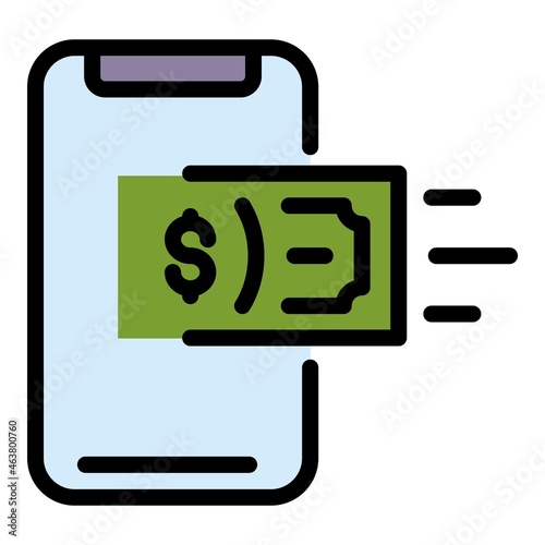 Smartphone cash transfer icon. Outline smartphone cash transfer vector icon color flat isolated