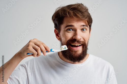bearded man dental care dentistry toothache isolated background