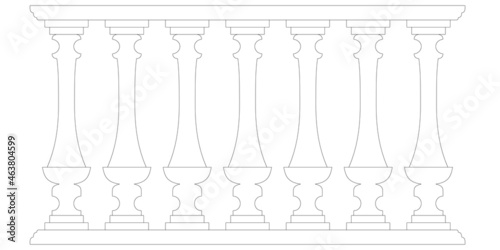 Decorative fence contour isolated on white background. Part of the railing. Vector illustration