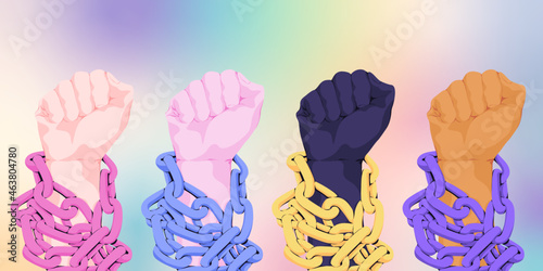 fists chained highlighting interracial diversity and social reform