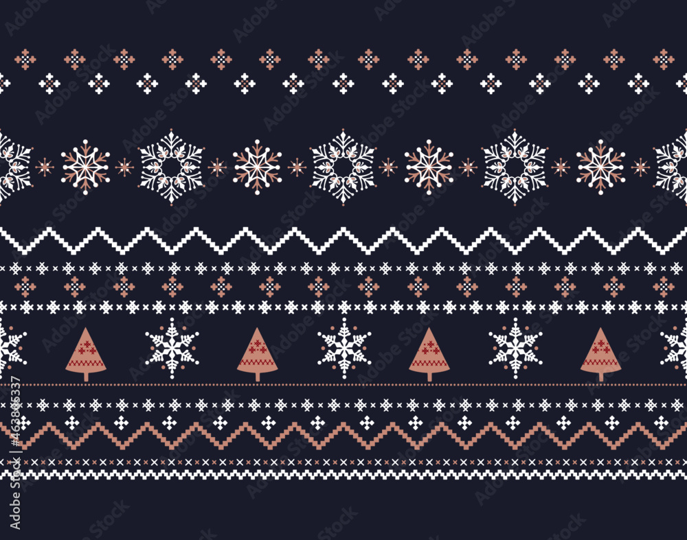 ノルディック柄　クリスマスの背景　ネイビー　デザイン　イラスト素材　シームレス　ビンテージ