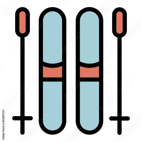 Ski equipment icon. Outline ski equipment vector icon color flat isolated