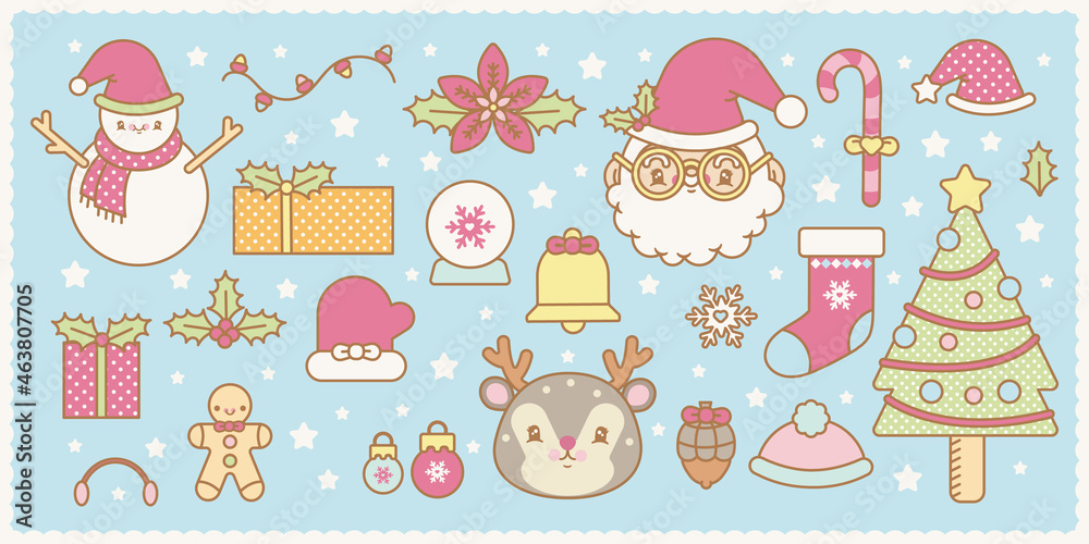 Cute cartoon Christmas elements set
