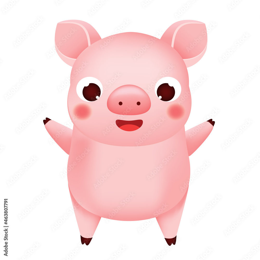 Cute happy pig. Cartoon piglet character for kids and children Cute happy pig. Cartoon piglet character for kids and children