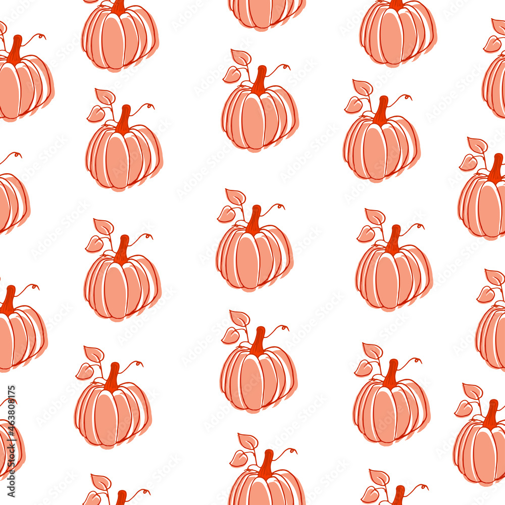 seamless pattern with pumpkin illustration on white background. orange color, transparent. hand drawn vector. doodle art for wallpaper, wrapping paper and gift, backdrop, fabric, textile, fashion. 