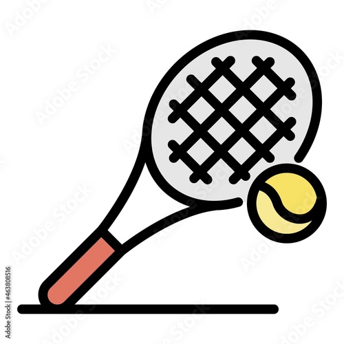 Tennis racket icon. Outline tennis racket vector icon color flat isolated