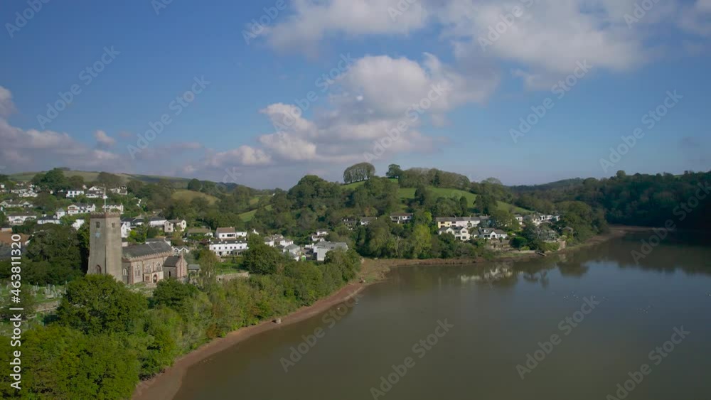 Stoke Gabriel and River Dart from a drone, Devon, England, Europe Stoke Gabriel and River Dart from a drone, Devon, England, Europe