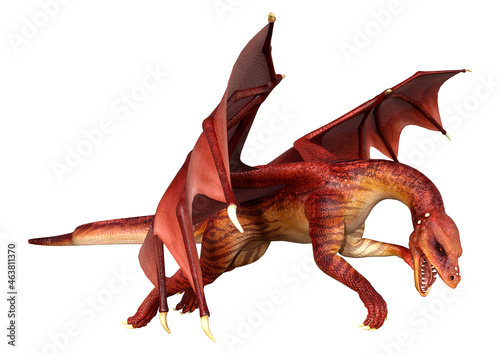 3D Rendering Fairy Tale Dragon on White