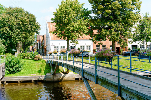Fotografiet View and details of Friedrichstadt, a town in the district of Nordfriesland, in Schleswig Holstein, Germany