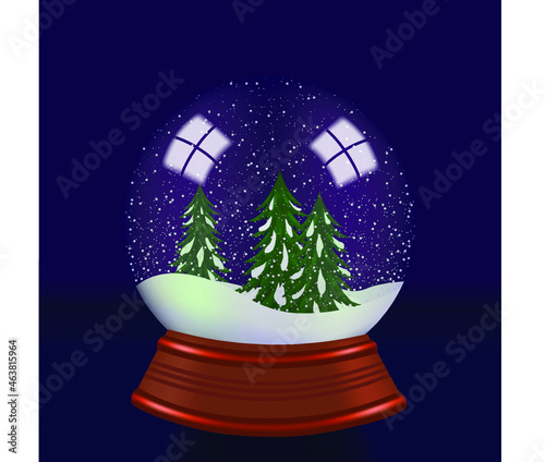 A Christmas snow globe isolated on a blue background. Stock vector illustration
