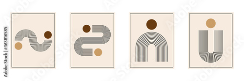 Mid century minimal line shapes set. Geometric linear figures. Modern minimalism 20s posters symbols. Vector isolated on white