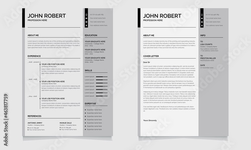 Resume and Cover Letter Layout Set with Gray Right bur