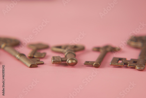 many old keys on pick background 