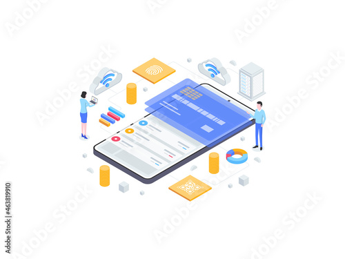 E-Wallet Isometric Flat Illustration. Suitable for Mobile App, Website, Banner, Diagrams, Infographics, and Other Graphic Assets.