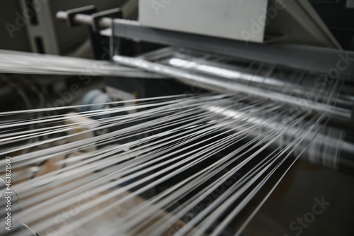 Production of polypropylene yarn for making bags. photo