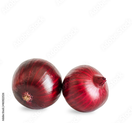 Two red onions isolated on a white background