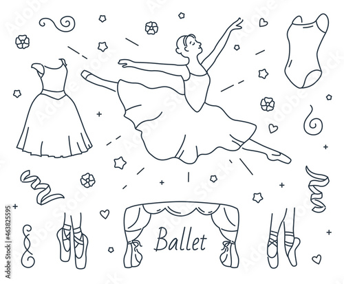 Ballet doodle element set.