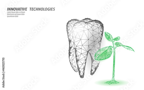 3D natural tooth care probiotics capsule concept. Anatomical molar tooth healthy enamel herbal alternative remedy. Homeopathy bacterial therapy dental vector illustration